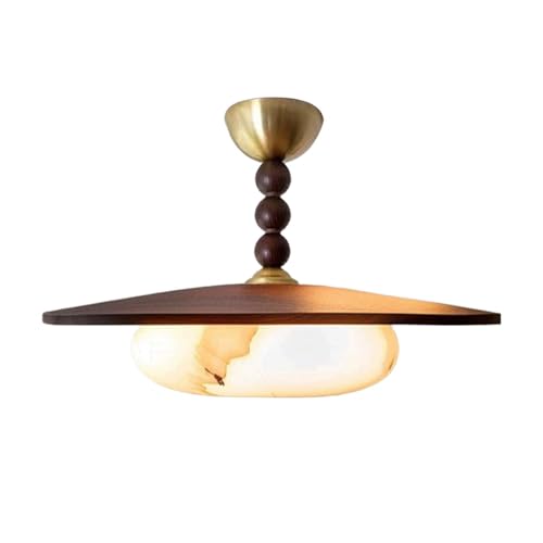 HAOZIWEI Lámpara de Techo Semi-Empotrada de Cristal y Madera, Luz LED Moderna, Lámpara Colgante, 18W 3 Modos de Color para Entrada, Pasillo, Cocina y Comedor
