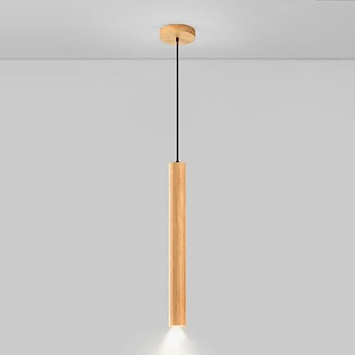 Suspension tube LED effet bois pour éclairer une table de salle à manger
