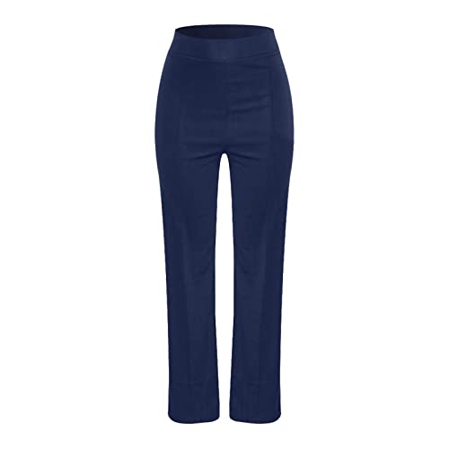 Qvkarw Calças de trabalho casuais moda feminina cor sólida cintura alta calças retas calças de molet