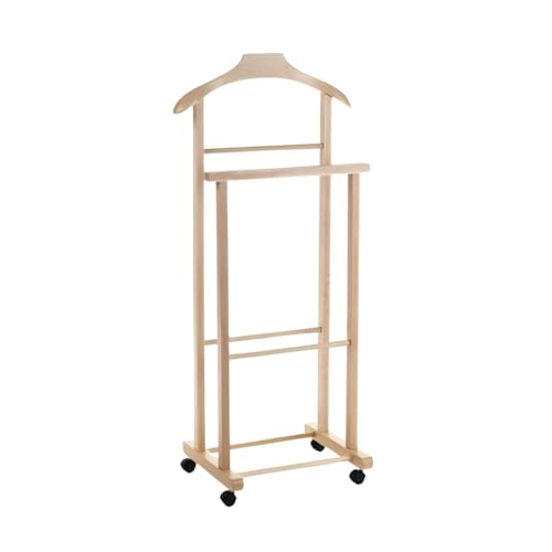 PALUPLUS Appendiabiti Doppio da Camera in Legno di Faggio CHIARO, Misura 43x33x105 cm, Servo Muto con 4 Ruote, 2 posti per giacche, pantaloni, camicie, Made in Italy -772F