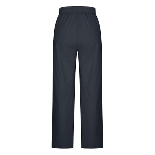 Pants for Ladies Summer Fall Linen Loose Fit High Cut Straight Leg Plain Long Leg Pants Women 2025 Trendy4