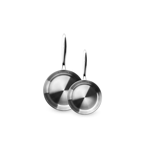 IBILI - Set de 2 Sartenes 20 y 24 cms, tricapa triply Natural, Acero inoxidable, Apto para induccion, sin antiadherente, Juego de 2 sartenes