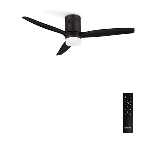 CREATE / WINDCALM/Ventilador de techo con luz negro y mando / 40W, Silencioso, Ø132 cm, 6 velocidades, 3 temperaturas de luz, temporizador, función verano-invierno