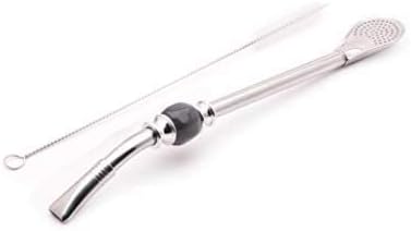 Balibetov [New] Premium Big Yerba Mate Stainless Steel Straw - Bombilla for Mate Gourd Drinking, with Removable Head Filter - Cleaning Brush Included - 8.5'' Long (22 cm) (Black)