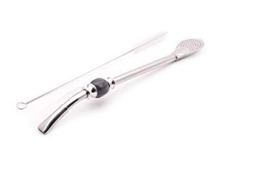 Balibetov [New] Premium Big Yerba Mate Stainless Steel Straw - Bombilla for Mate Gourd Drinking, with Removable Head Filter - Cleaning Brush Included - 8.5'' Long (22 cm) (Black)