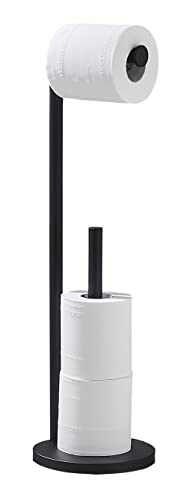 Matte Black Toilet Paper Holder, Free Standing Black Toilet Roll Holder, Sus304 Stainless Steel Bathroom Toilet Paper Holder With Storage, Modern Tissue Roll Holder For Bathroom Vanity Kitchen #TOP1