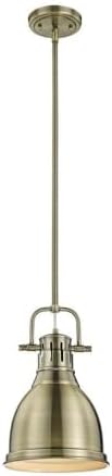 Golden Lighting 3604-S AB Duncan Small Pendant, 8.875" L x 8.875" W x 14.25" H, Aged Brass with Aged Brass Shade