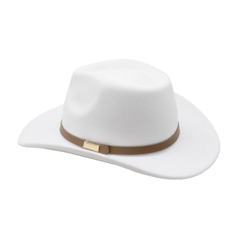 Image of LIDHAY Women Men Classic Felt Wide Brim Western Cowboy Cowgirl Hat with Belt Buckle