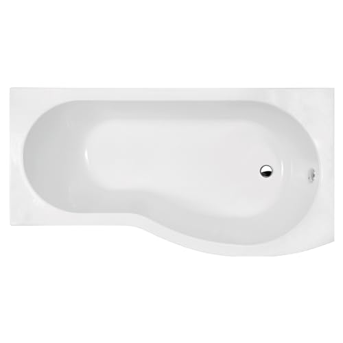 Image of Balterley 1700 x 900mm B Shape Shower Bath with Legs, Single Ended Gloss White Soaking Shower Bath, Acrylic Baths for Bathrooms, Right Hand Round with Wider End, Adjustable Leg Set (White)