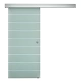 HOMCOM Puerta Corredera Cristal Puerta Corrediza Deslizante de Vidrio Esmerilado a Rayas Puerta Corredera Moderna Riel Alumino 90x205cm para Baño Cocina Dormitorio Oficina