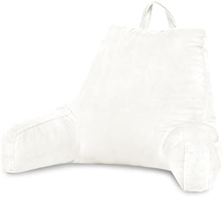 downluxe Reading Pillow with Arms, Back Pillow for Sitting in Bed, Adult Bed Rest Pillow with Shredded Memory Foam and Removable Cover (18 X 15 Inches White)