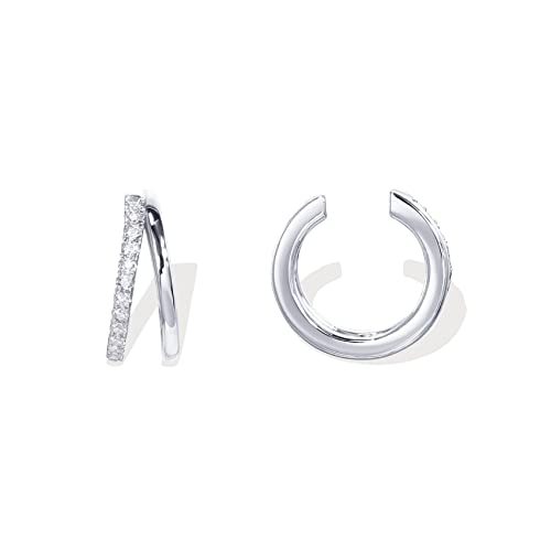 Pavoi 925 Sterling Silver 14K Gold Plated Cubic Zirconia Sparkling Round Huggie Ear Cuff Gold Earrings For Women | Clip On Cartilage (Double, White Plated) #TOP7