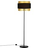Homefire Stehlampe Wohnzimmer Stehleuchte Vintage - Schwarz Gold Retro Design Standleuchte E27 aus Metall & Stoff Lampenschirm Industrial Standlampe mit Fußschalter für Büro Schlafzimmer max. 40W