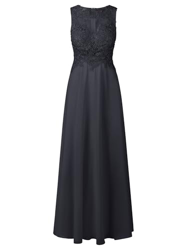 APART Fashion Damen Lange Spitzen-Abendkleid, Ärmelloses Maxikleid, Floral Perlen-Bustier, Rückenreißverschluss Kleid, Chiffon Festkleid für...