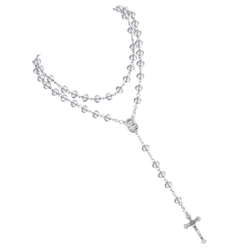 [linkable] Rosary Catholic Crystal Beads Necklace with Miracles Medals Crosses Crucifix