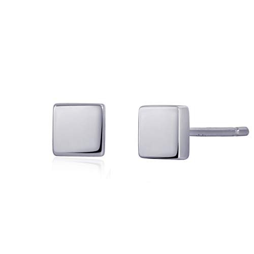S.Leaf Sterling Silver Stud Earrings for Women Gold Plated Tiny Dot I Bar I Heart Earrings Dainty Simple Earrings for Women (Square_Silver)