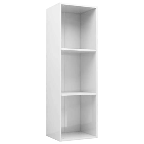 vidaXL Bibliothèque Meuble TV Armoire Basse Meuble de Rangement avec 3 Compartiments Stockage Etagère à Livres Salon Maison Blanc Brillant Aggloméré