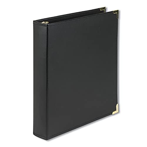 Samsill Classic Collection Leather 3 Ring Binder, Executive Presentation Portfolio, 1.5 Inch (Holds 325 Sheets), Brass Round Ring, Black by Samsill - Used condition - US$12.35