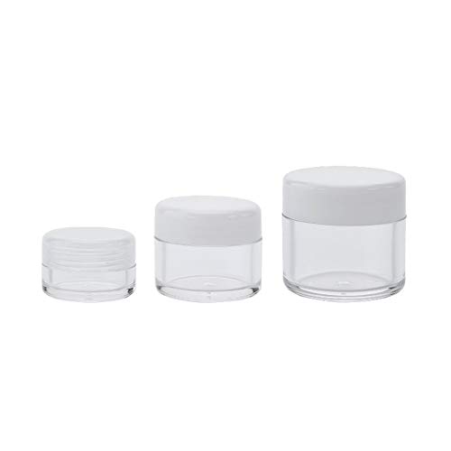 JUNSHUO 3 pièces Pots Cosmétiques Vide en Plastique Clair De Voyage Conteneurs Cosmétiques avec Mini Spatule pour Maquillage, Crème, Baume à lèvres, Pot Échantillon (Transparente,10g-20g-30g) Cover