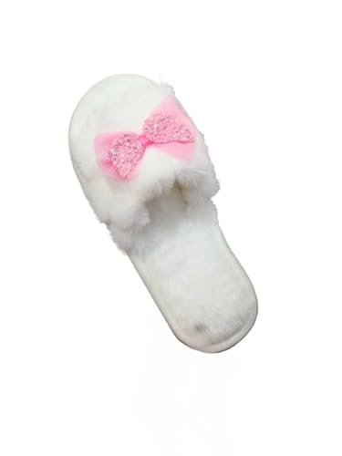 Coquette Bow Slippers for Women Fluffy Slides Comfort Wear Shoes Wide Open Toes Lightweight Breathable Warm Memory Foam Fuzzy Backless Pillow Slippers Home Indoor Bedroom Cute Matching Gift for Couple