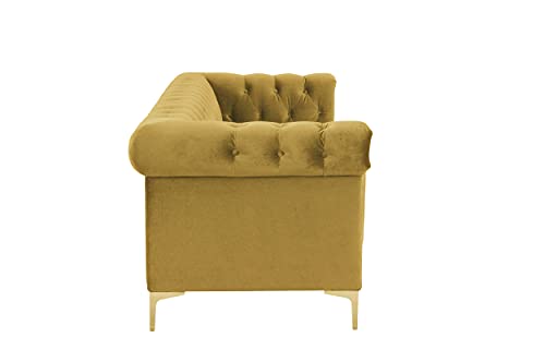 Iconic Home Gold/Cognac Gold Bea Velvet With Nail Head Trim Tone Metal Sofa #TOP6
