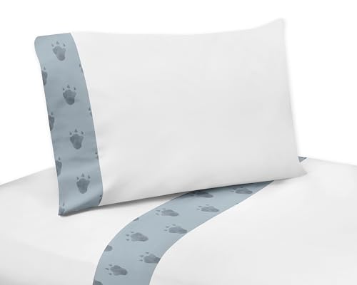 Image of Sweet Jojo Designs Watercolor Dinosaur Dino Boy Toddler Bedding Set Kids 5p Bed in a Bag Comforter Blanket Pillowcase Sham Sheets Green Slate Blue White Modern Jurassic Nature Animal Tracks Footprint