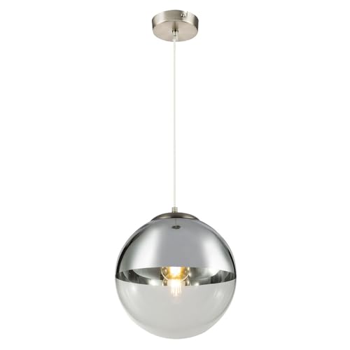 Globo Hängeleuchte VARUS nickel matt, Glas transparent chrom Esszimmer Wohnzimmer 30cm