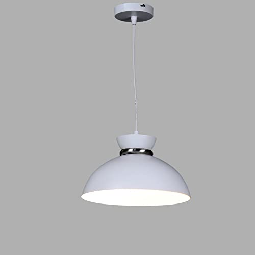 Image of MONI Modern White Metal Pendant Ceiling Light for Living Room, Dining Area, Kitchen Island | Dome Hanging Lamp Shade | E27 Holder | Contemporary Indoor Lighting Fixture (Pack of 1)