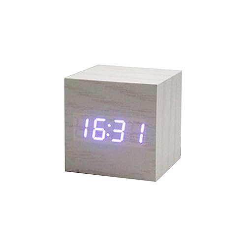 YUGSHNKFC Reloj despertador digital con control de voz, cubo de madera, adornos para festivales, vacaciones, Año Nuevo, fondo de fiesta