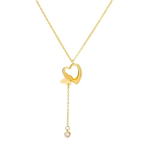 Collier papillon en argent 925 avec pendentif cœur rose pour femme