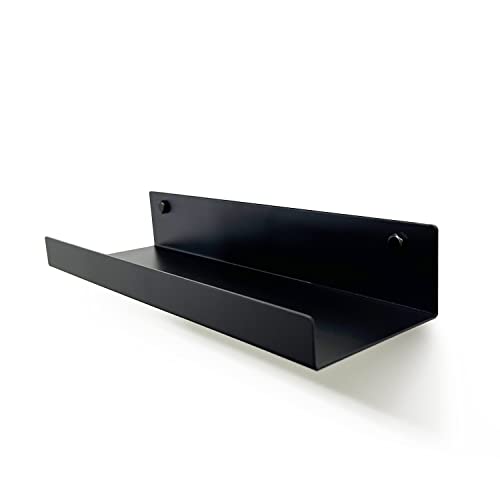 Mitus Floating Display Shelf - Wall Mounted - Modern Industrial Metal Channel Ledge Black, 12 inch