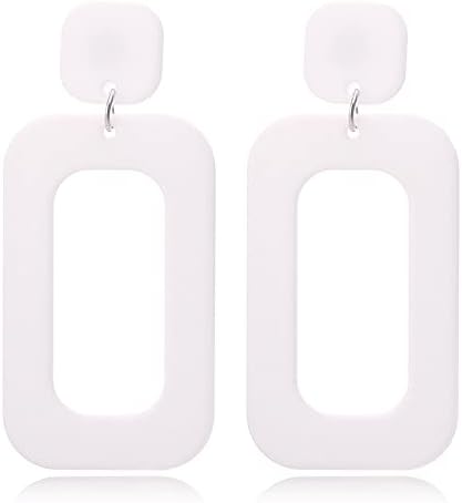 80s Women Colors Retro Earrings Geometric Dangle Neon Earrings for Party Costume Accessory-White