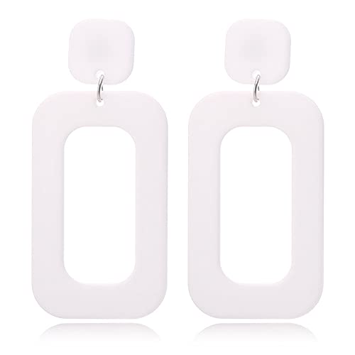 80S Women Colors Retro Earrings Geometric Dangle Neon Earrings For Party Costume Accessory-White #TOP1