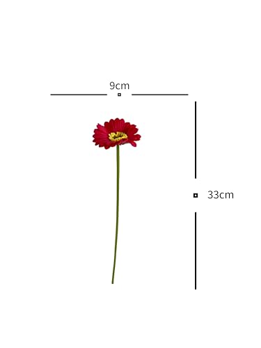 Image of Artificial Gerbera Flower Sticks (Pack of 5) for Home Decor | Realistic Faux Flowers for Vases | Wedding, Office, Living Room & Party Decoration | Long-Lasting, Washable & Reusable (Red)