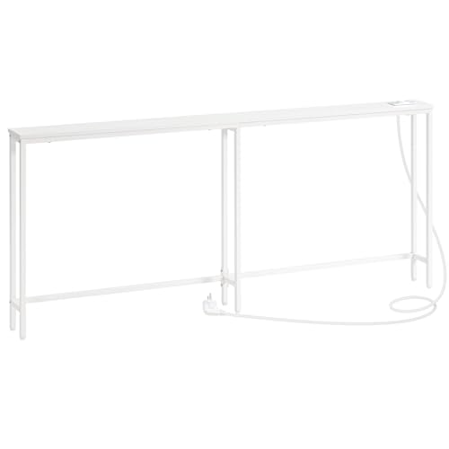 HOOBRO Schmaler Konsolentisch mit Steckdosenleiste, Konsolentisch mit Ladestation, schmaler Sofatisch, Konsole hinter dem Sofa, für Eingangsbereich, Flur, rustikales Weiß EWT185CXG01 HOOBRO Schmaler Konsolentisch mit Steckdosenleiste, Konsolentisch mit Ladestation, schmaler Sofatisch, Konsole hinter dem Sofa, für Eingangsbereich, Flur, rustikales Weiß EWT185CXG01