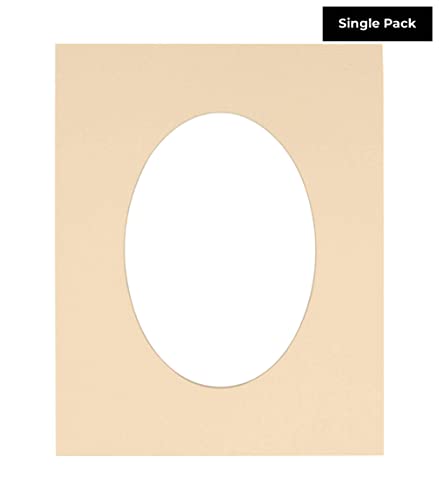 CountryArtHouse Beige Acid Free 11x14 Oval Picture Frame Mat with White Core Bevel Cut for 9x12 Pictures - Fits 11x14 Frame - Pack of 1 Matboard Show Kit with Acid Free Backing & Clear Bag