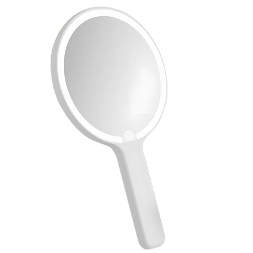 LUMINFLY Smart Touch Led Handheld Makeup Mirror with 3 Light Modes, Rechargeable Type-C, Round Pearl White Design