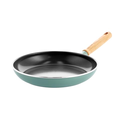 GreenPan Mayflower Healthy Ceramic Non-Stick 28 cm Frying Pan Skillet, Vintage Wood Handle, PFAS-Free, Induction, Smoky Blue, Blue