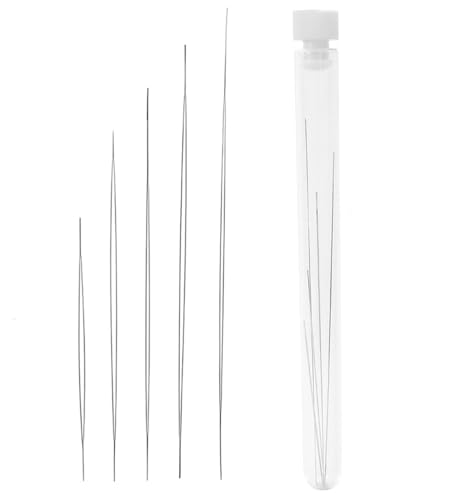 GZSYWZ 5 Pieces Agujas de Abalorios - 5 Tamaños Ojo Grande Agujas de Abalorios de Acero Inoxidable Agujas para Cuentas con Botella de Almacenamiento de Agujas para Manualidades y Joyería