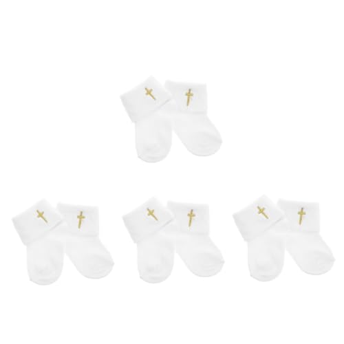 FOMIYES 4 Pares Calcetines de Algodón para Bebés Año Diseño Antideslizantes para Ceremonia de Bautizo y Dedicación Infantil Blancos
