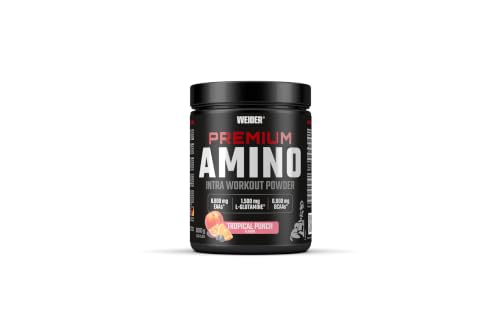 Weider - Premium Amino - Intra-Workout Drink mit EAAs Kohlenhydraten und Elektrolyten - Aminosäuren Komplex mit L-Glutamin - Für mehr Energie beim Training - 800g - Tropical