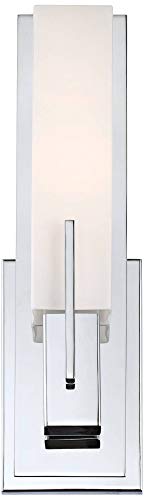 Image of Possini Euro Design Midtown Modern Wall Mount Light Sconce Chrome Hardwired 15 inch High Fixture Rectangular Opal White Glass for Bedroom Bathroom Bedside Living Room Home Hallway Dining Kitchen