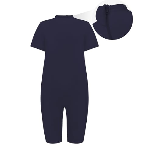 EEOST Adaptive Clothing for Kids Special Needs Autism Sensory Jumpsuit Anti-Strip Romper with Back Zipper Sizes 3-16 Years (Navy 5-6 Years Old)