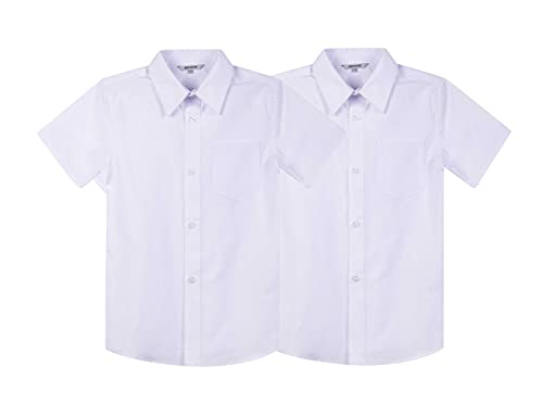 Bienzoe Boys Short Sleeve Shirt: Kids School Uniform Cotton Button Down Tops 2Pcs Pack