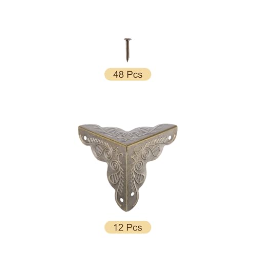 Image of uxcell 12 Pcs Box Edge Guard, 35mm Decorative Box Corner Cover, Corner Protector, Vintage Stair Dust Corners with Screws, Bronze