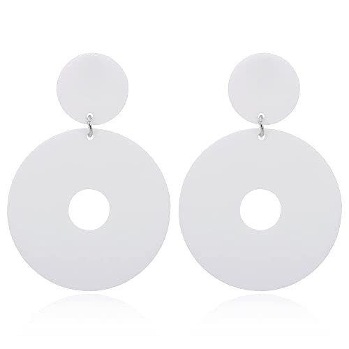 White Hollow Round Acrylic Earrings Dangle Cute Statement 70S 80S Drop Resin Hypoallergenic Geometric Retro Fashion Hoop Simple Earring For Women Teen Girls Jewelry (White) #TOP9