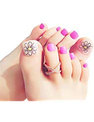 False Toe Nail Tips Press on Toenails with Glue for Women and Girls Short Square Toenails kit Full Cover Pedicure Art 24 pcs/set Pink