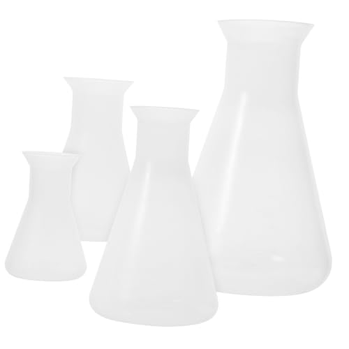 TOBBOMEY 4 piezas Frascos Erlenmeyer de Laboratorio PP Escala Clara Volumetría para Experimentos Químicos y Medición Precisa