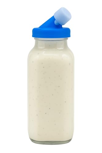 kitchentoolz Blue 16oz Salad Dressing Container Glass Bottle – Glass Salad Dressing Shaker Bottle with Non-Metal Lid for Oil, Marinades, Dressings