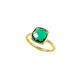 Cushion Cut Birthstone Ring Bezel Set in Vermeil Gold, Sterling Silver, or Rose Gold, Stacking Birthstone Ring (Emerald Quartz)